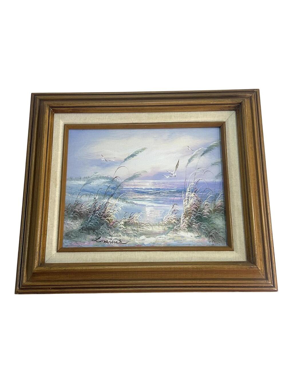 Lmarcus Seascape Oil Painting Dunes Seagulls Signed Framed 16x18 Canvas Art